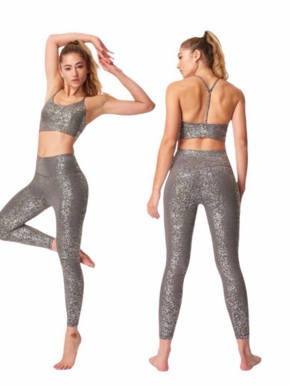 NWOT Sweaty Betty London metallic set $75 lined crop M, 7/8 cropped leggings XS